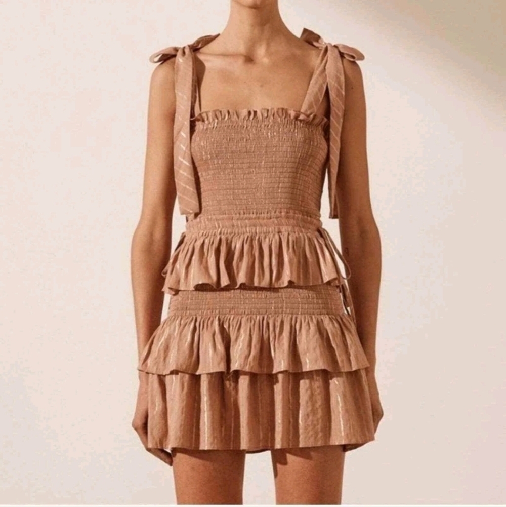 House of Harlow 1960 Desert Rose Corinne Shirred Ruffle Smocked Mini Dress XS